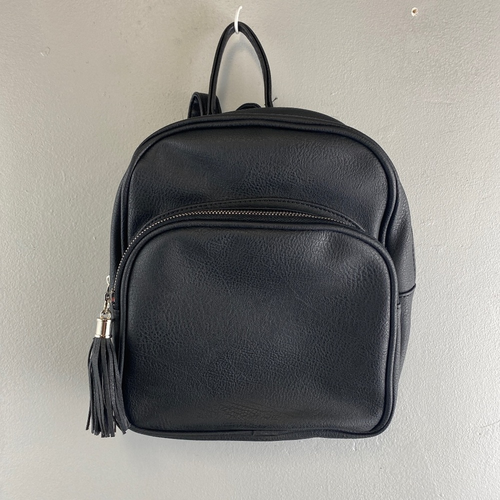 Black Small Mini Backpack Fashion School Travel Shoulder Strap Bag Faux Leather